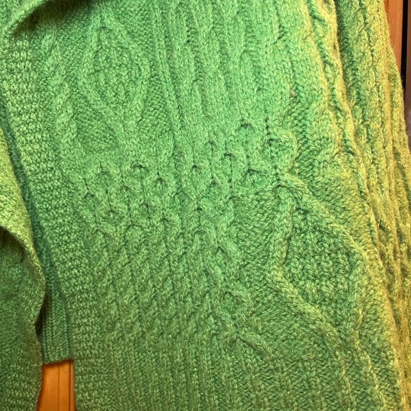 ARAN CRAFT 100% Merino Wool Open Front Short Sweater Cardigan Green XL - Picture 2 of 13
